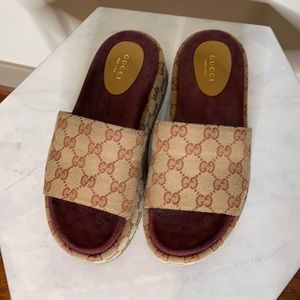 GUCCI PLATFORM BROWN SANDALS 37.5